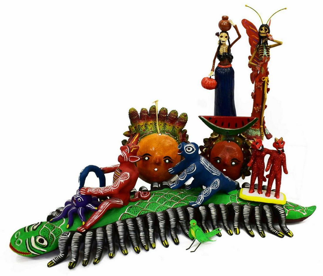 (6) MEXICAN FOLK ART PAINTED POTTERY & FIGURES (1 of 6)