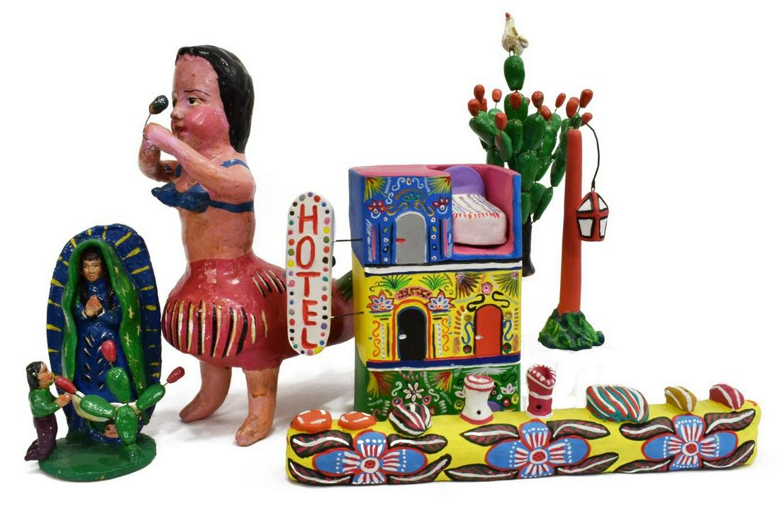 (6) MEXICAN FOLK ART PAINTED POTTERY & FIGURES (1 of 6)