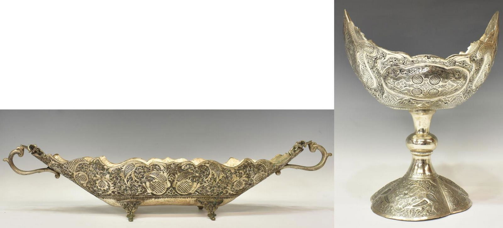 2) LARGE SILVER-TONE COMPOTE & CENTER BOWL (1 of 6)