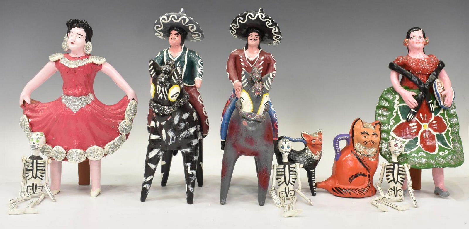 (8) MEXICAN FOLK ART SKELETONS, DANCERS & OTHERS (1 of 2)