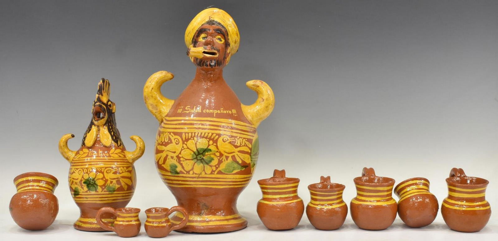 (10)MEXICAN REDWARE POTTERY PULQUE PITCHERS & CUPS (1 of 6)