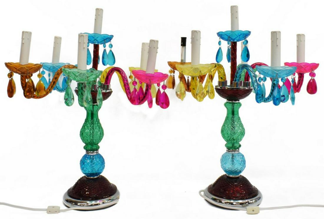 (2) MULTI-COLOR 6-LIGHT CRYSTAL CANDELABRAS (1 of 2)