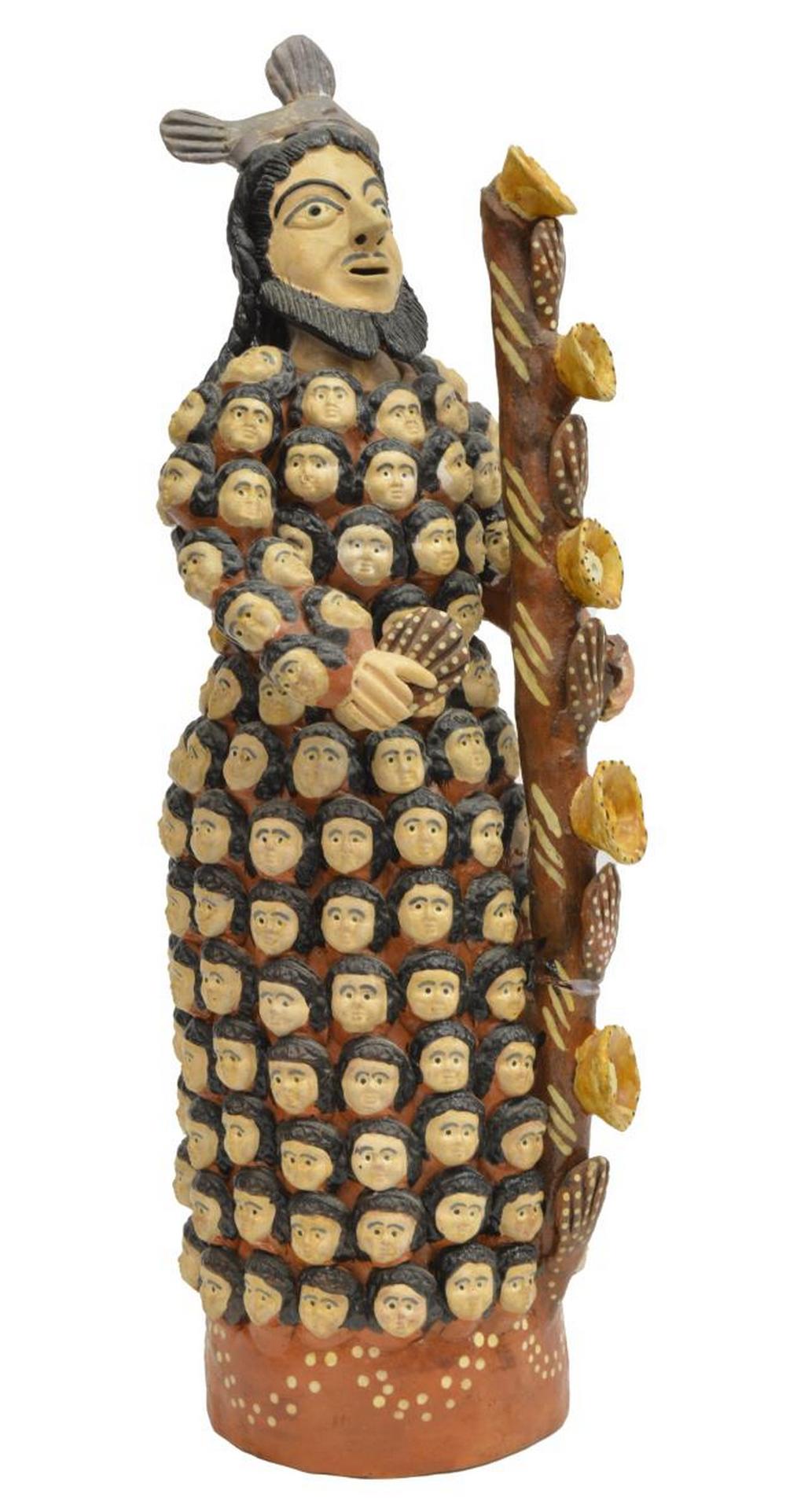 MEXICAN POTTERY FOLK ART FIGURE W/FACES & SHELLS (1 of 5)