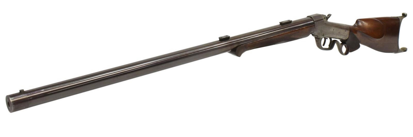 MARLIN-BALLARD 32.40 HEAVY BARREL TARGET RIFLE: Marlin-Ballard target rifle, lever operated falling block, .32.40 caliber, 27" round heavy bull barrel, fixed front sight, scope blocks, marked at left receiver "Marlin Fire Arms Co. New Haven, Ct, U.
