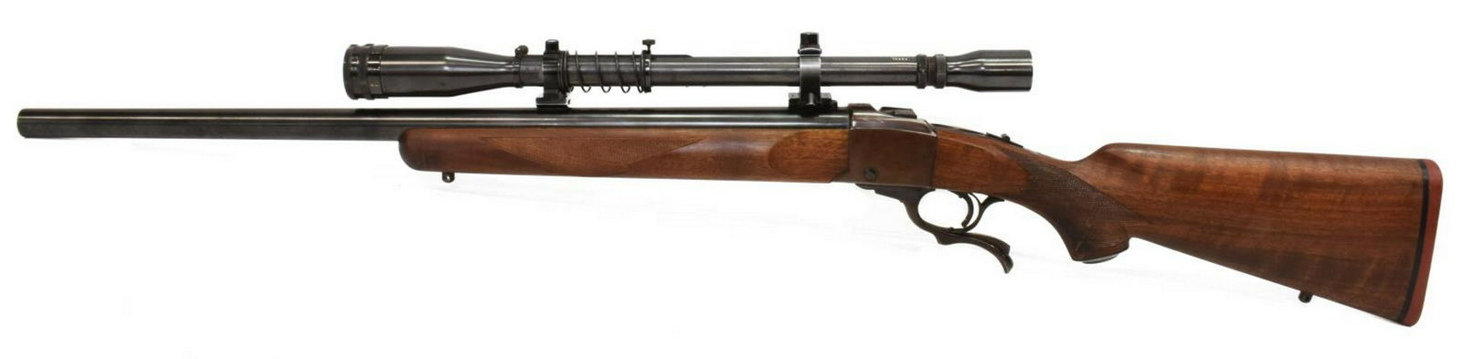 RUGER NO. 1 HEAVY BARREL RIFLE & UNERTL 10X SCOPE: Ruger No. 1 Custom Heavy Barrel Custom Target falling block rifle, .38-55 caliber, lever action, 24" barrel, mounted Unertl 19.5"l variable 10 power scope on Unertl mounts, clear optics, figured hardw