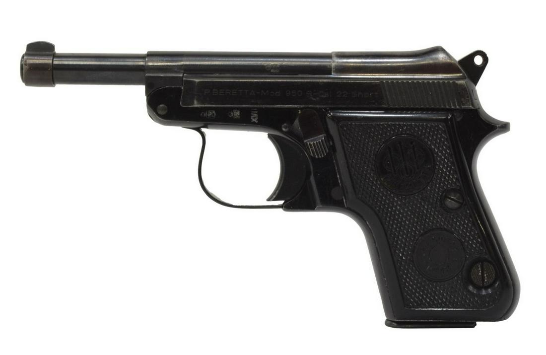 BERETTA MODEL 950B PISTOL, .22S CALIBER: Beretta Model 950 B pistol, .22 short caliber, 3.75" tilt up barrel, black Beretta grips, detachable magazine, conceal carry size, SN C59XXX *REQUIRES FFL TRANSFER* Start Price: $150.00