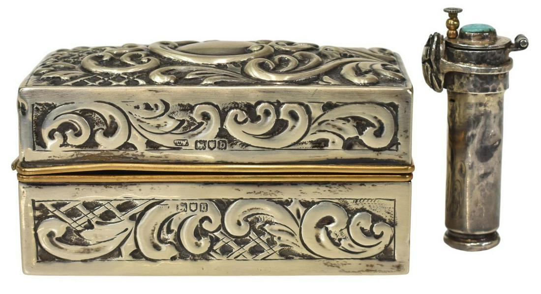 (2) ENGLISH STERLING LOCK BOX & SCARAB BOX (1 of 5)