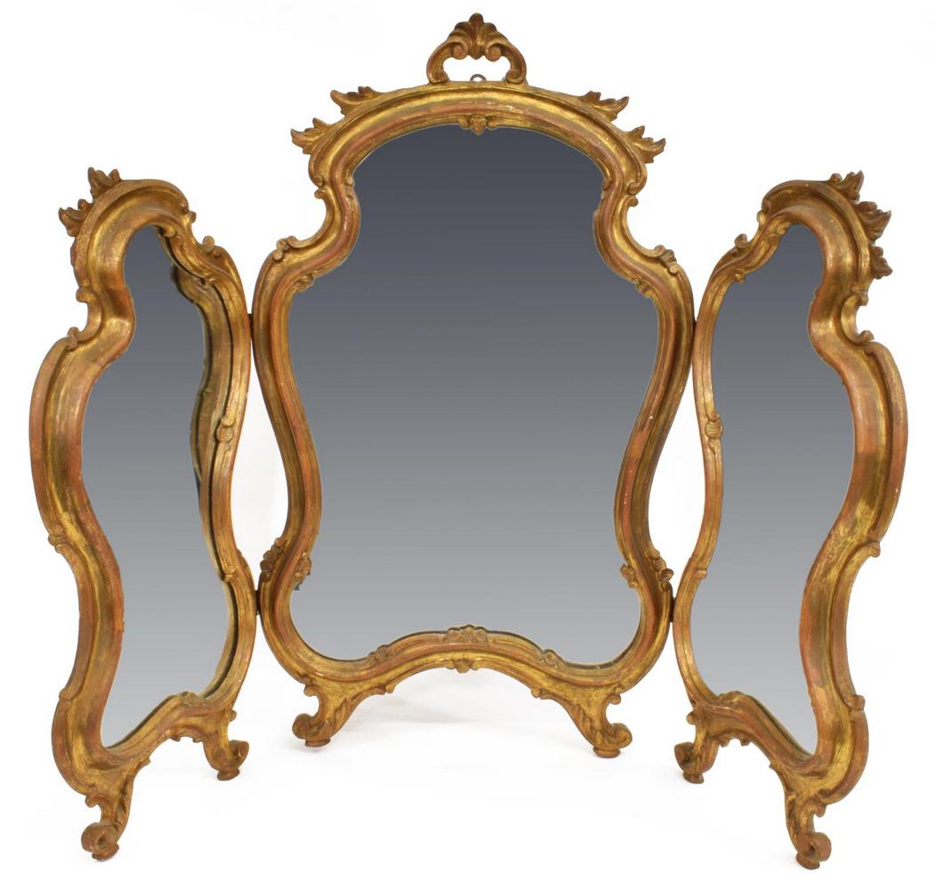 FRENCH LOUIS XV STYLE GILTWOOD TRIFOLD MIRROR (1 of 3)