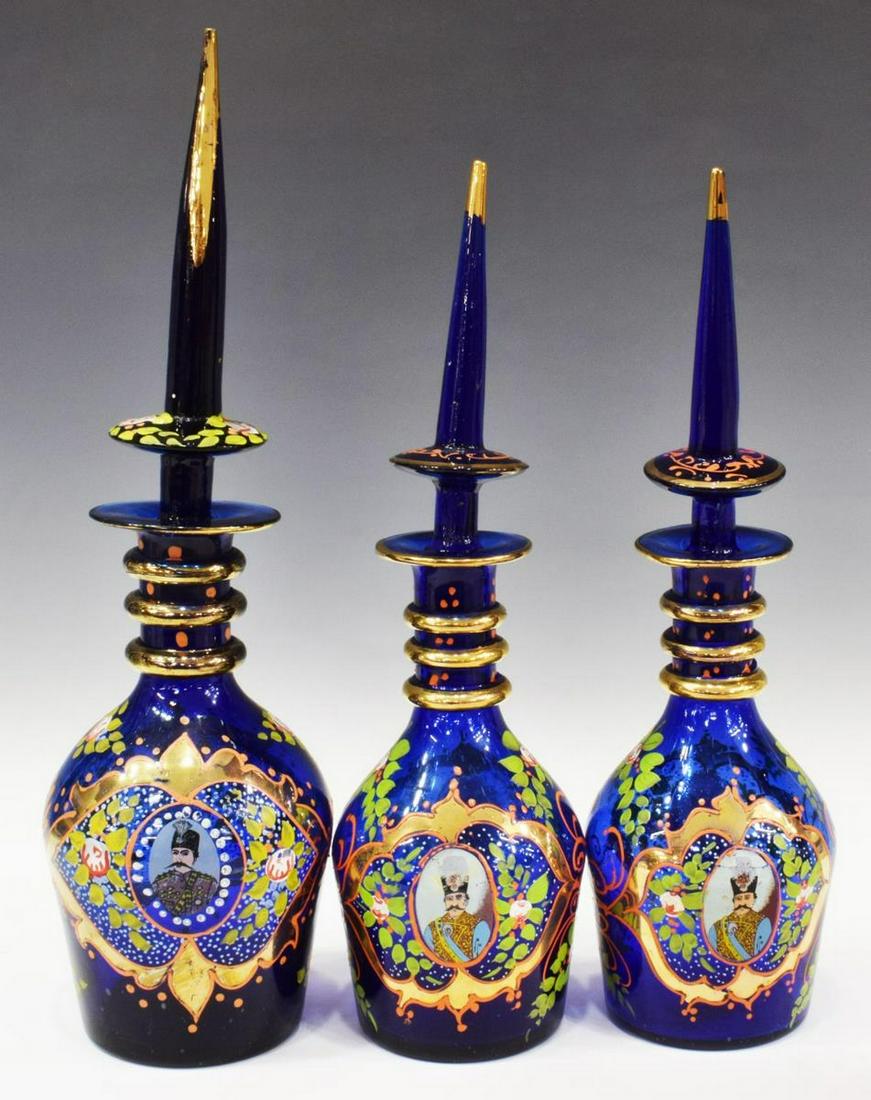 (3) BOHEMIAN PERSIAN MARKET ENAMEL GLASS DECANTERS (1 of 4)