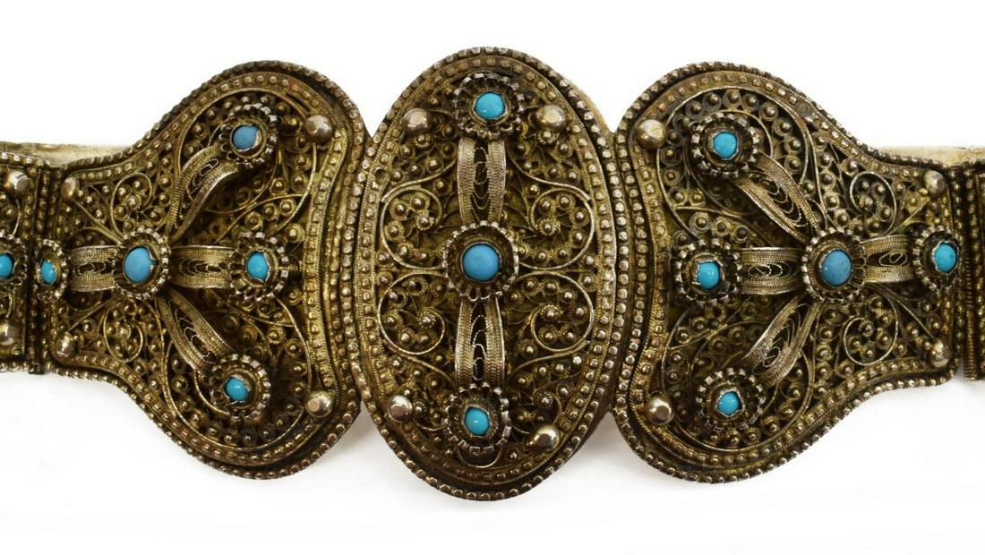 RUSSIAN .875 SILVER FILIGREE TURQUOISE HINGED BELT (1 of 8)