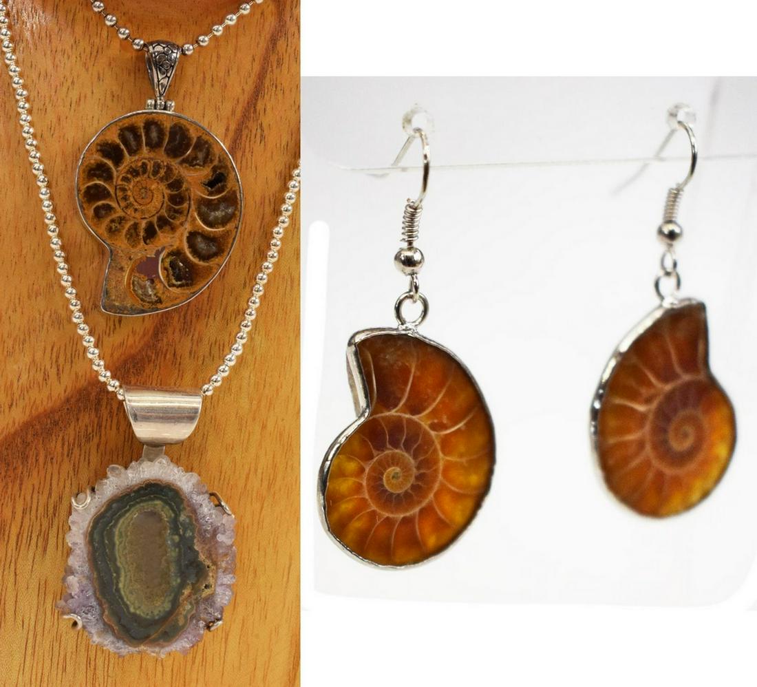 (3) STERLING SILVER DRUZY AGATE & AMMONITE JEWLERY (1 of 8)