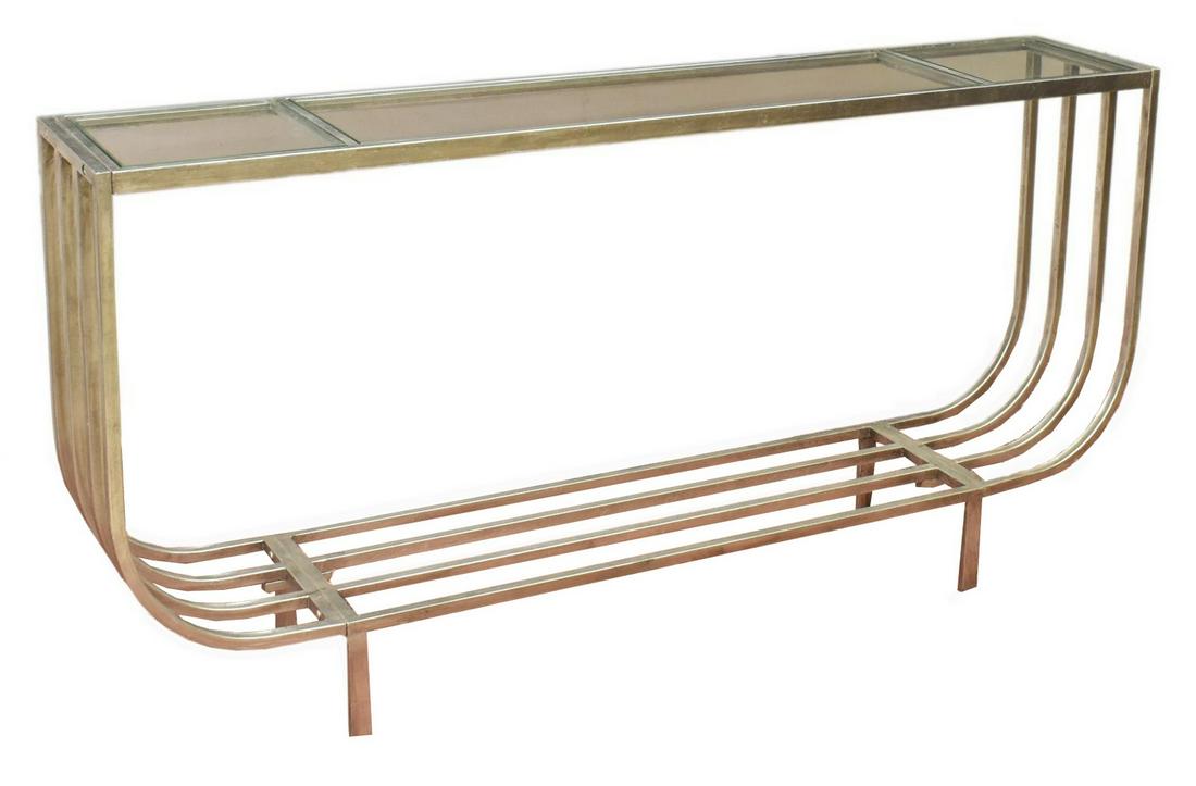 ART DECO STYLE GLASS-TOP SILVER GILT CONSOLE TABLE (1 of 4)