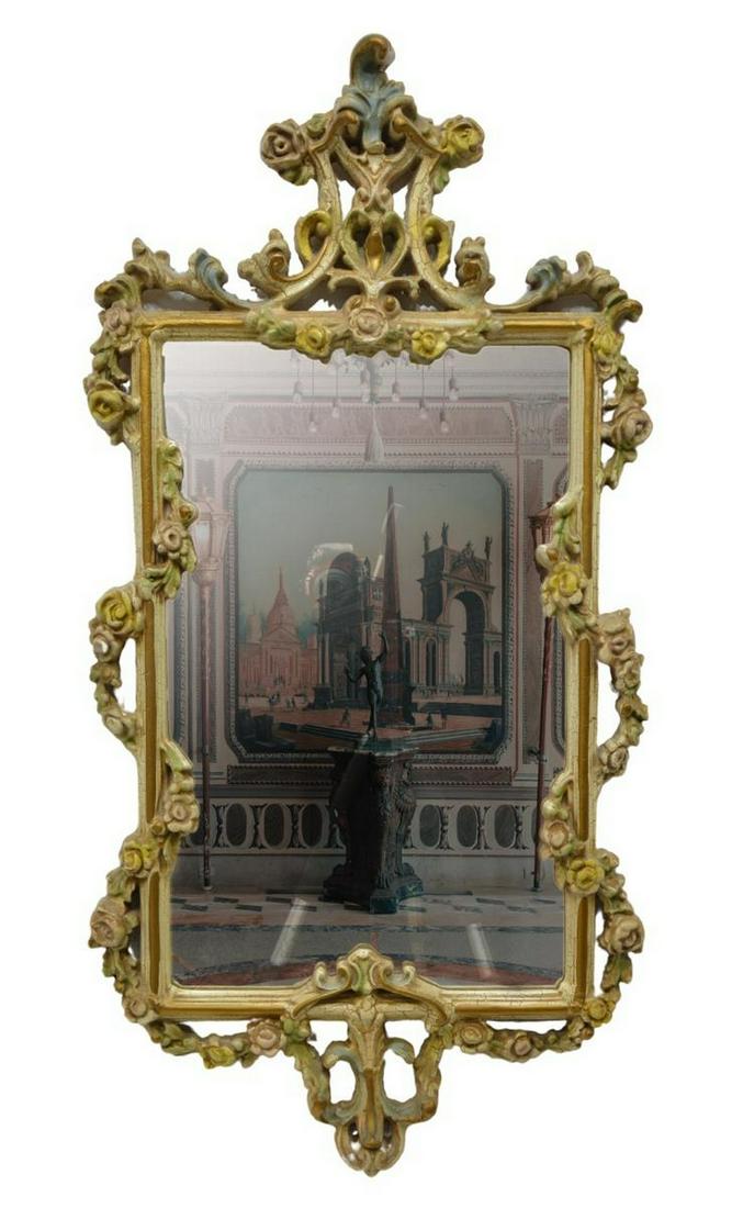 ITALIAN VENETIAN CARVED & PAINTED WALL MIRROR (1 of 3)