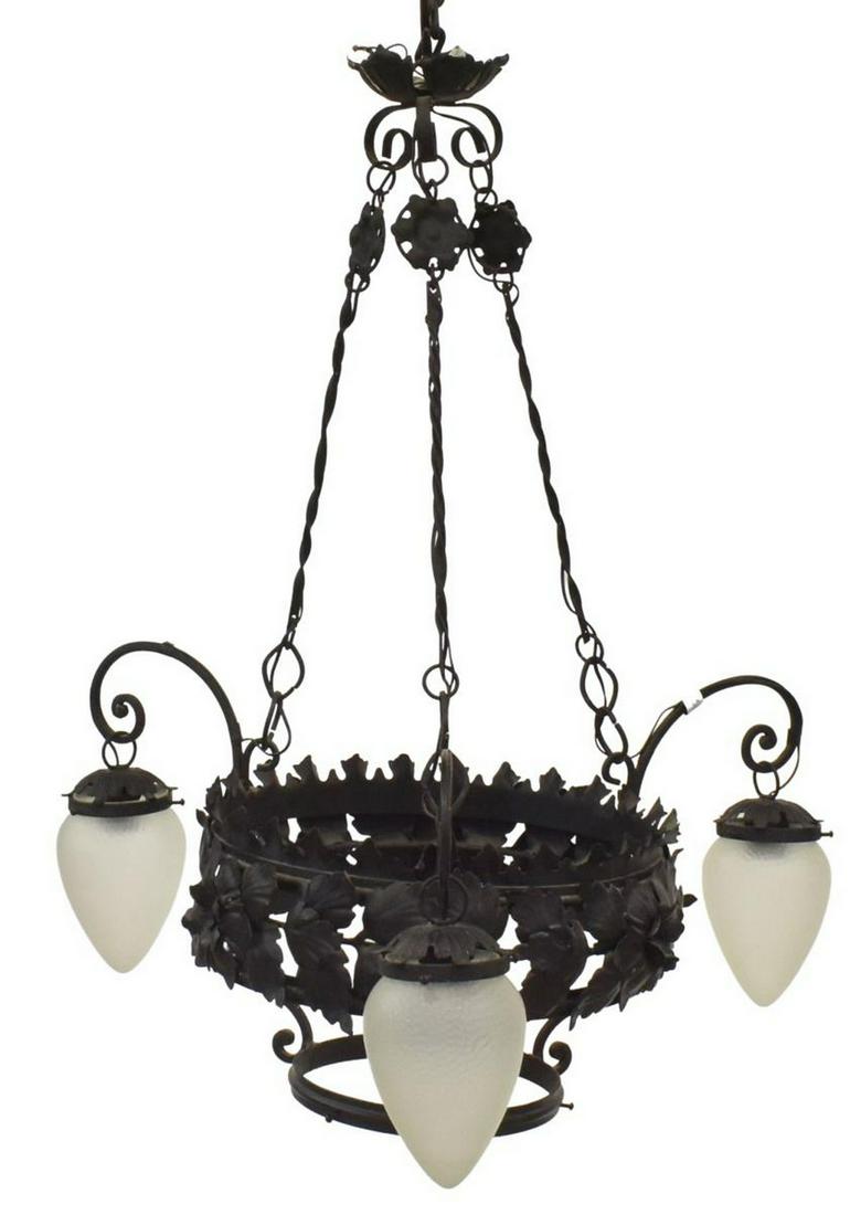 ITALIAN WROUGHT IRON FROSTED GLASS 5-LT CHANDELIER (1 of 3)