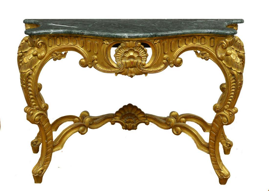 LOUIS XV STYLE MARBLE-TOP GILTWOOD CONSOLE TABLE (1 of 4)
