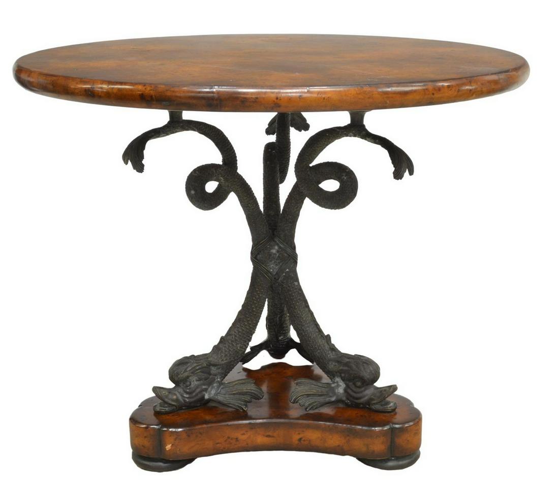 BURLWOOD TRIPLE DOLPHIN PEDESTAL TABLE (1 of 4)