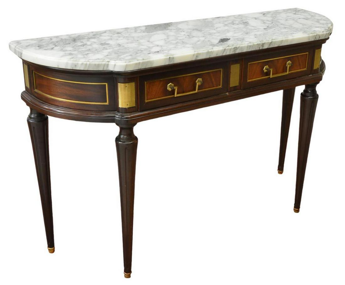 FRENCH LOUIS XVI STYLE MARBLE-TOP MAHOGANY CONSOLE (1 of 6)