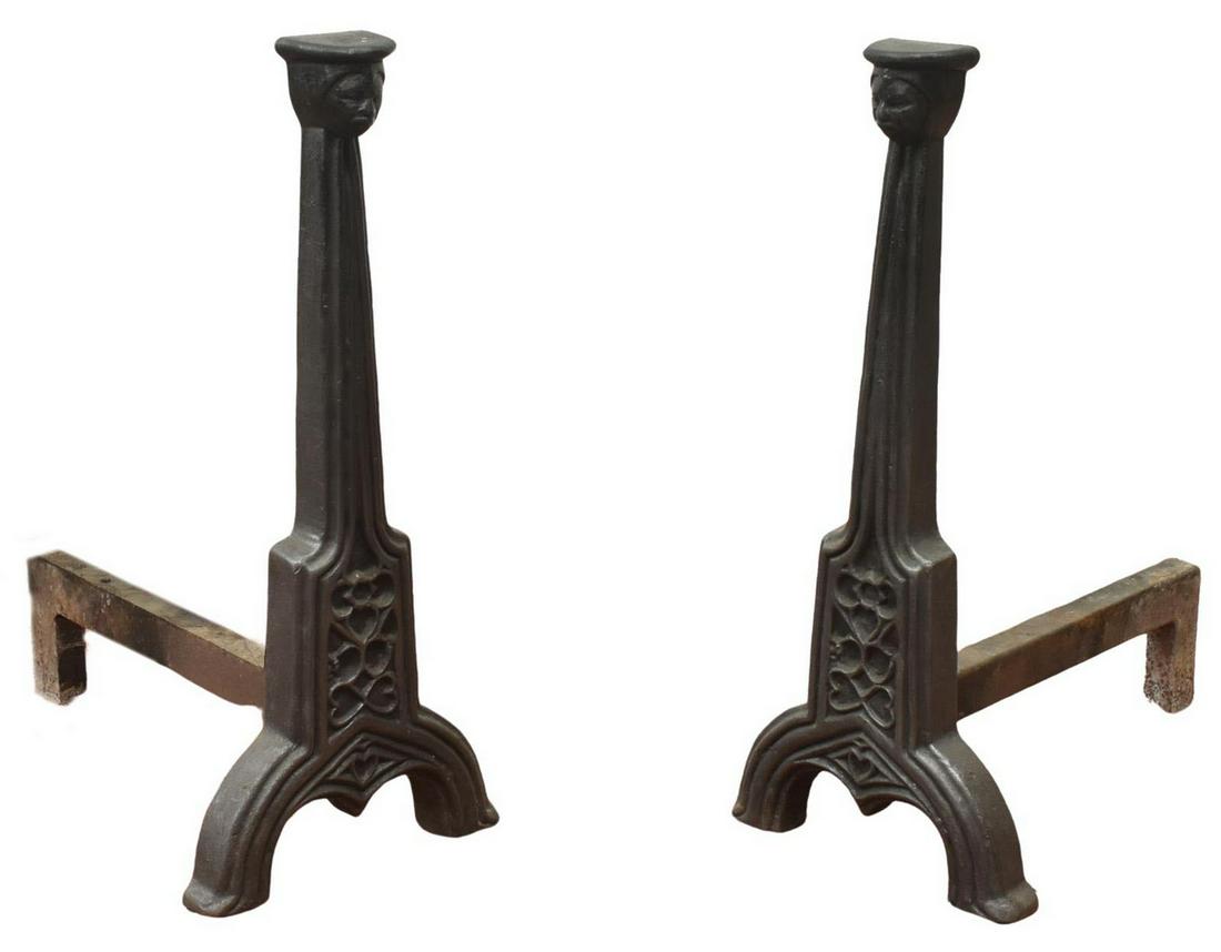 (2) GOTHIC REVIVAL CAST IRON FIGURAL ANDIRONS (1 of 3)