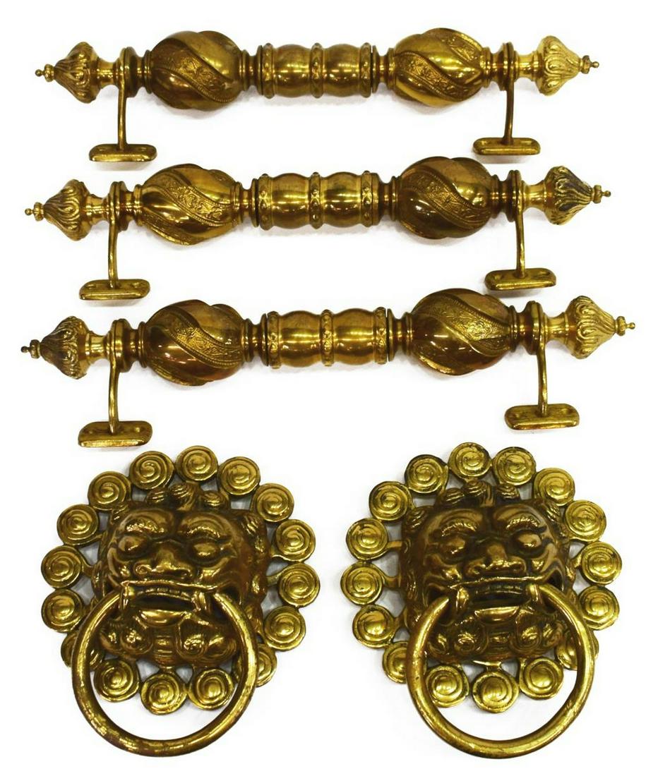 (5) BRASS LION-HEAD DOOR KNOCKERS & TURNED HANDLES (1 of 4)