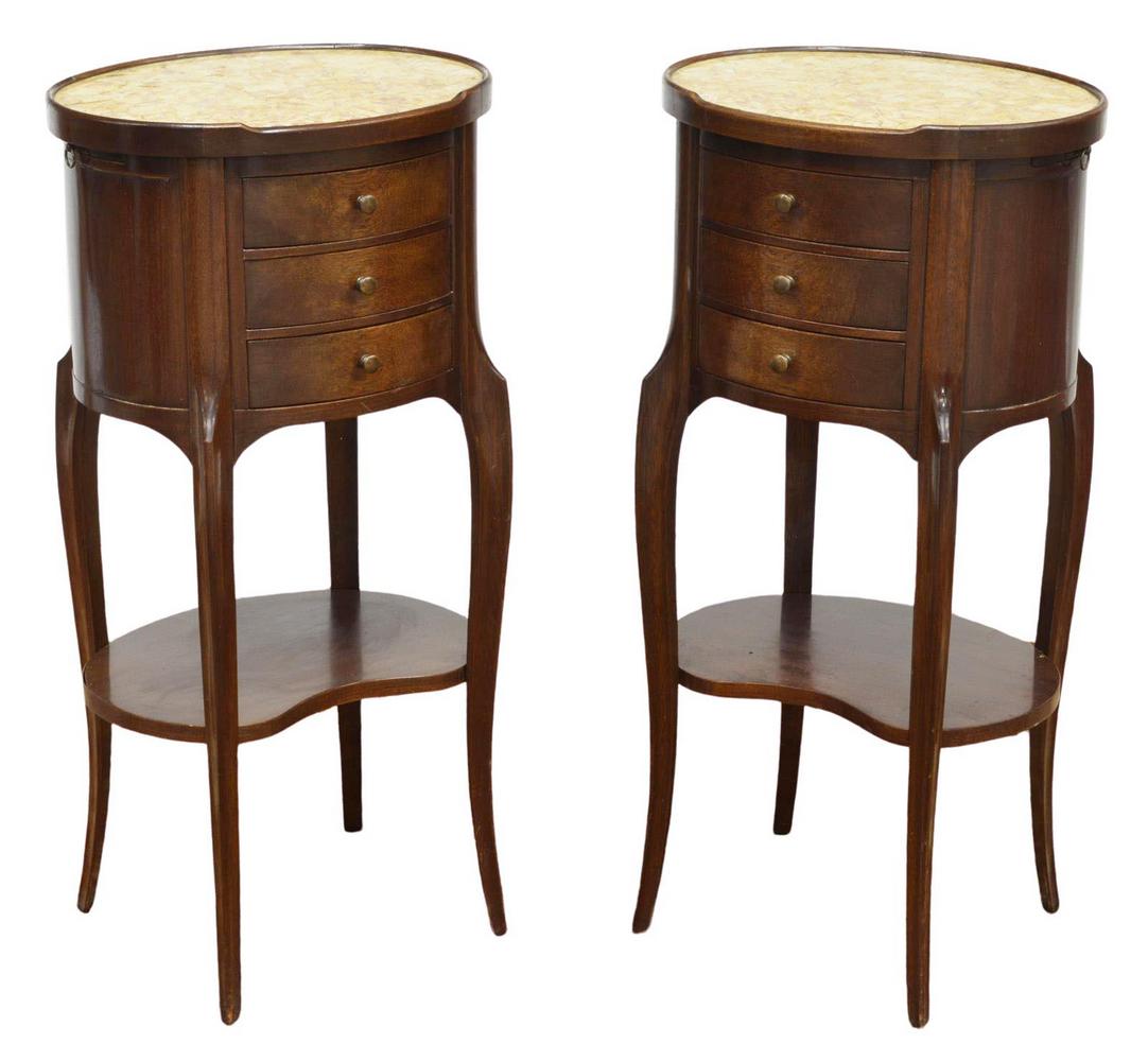 (2) FRENCH LOUIS XV STYLE MARBLE-TOP NIGHTSTANDS (1 of 6)