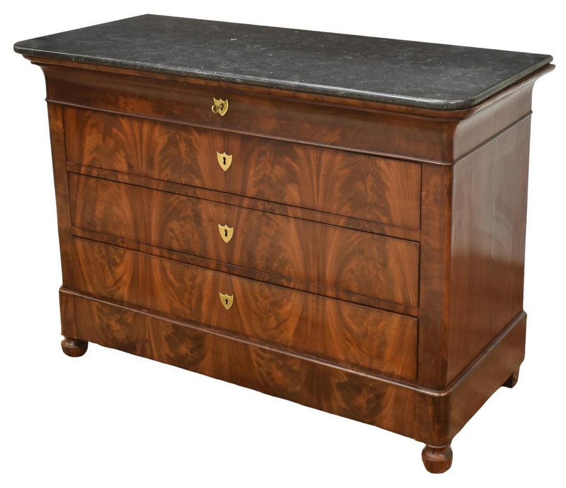 FRENCH LOUIS PHILIPPE MARBLE-TOP MAHOGANY COMMODE (1 of 5)