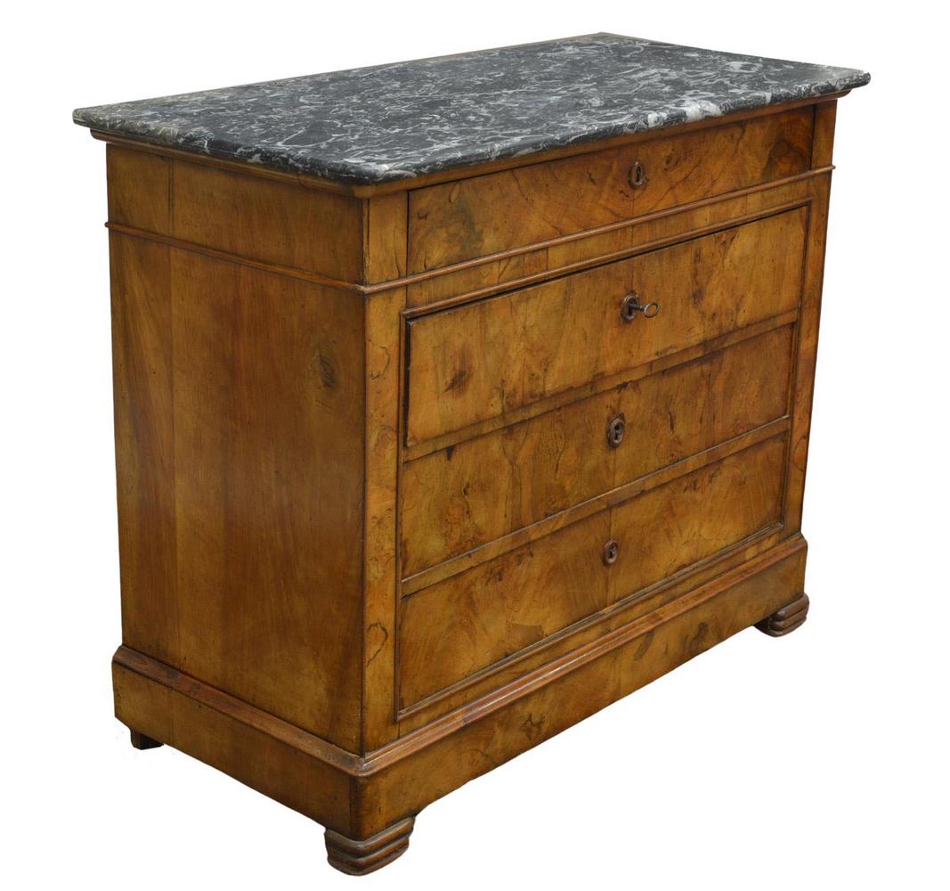 FRENCH LOUIS PHILIPPE MARBLE-TOP WALNUT COMMODE (1 of 5)