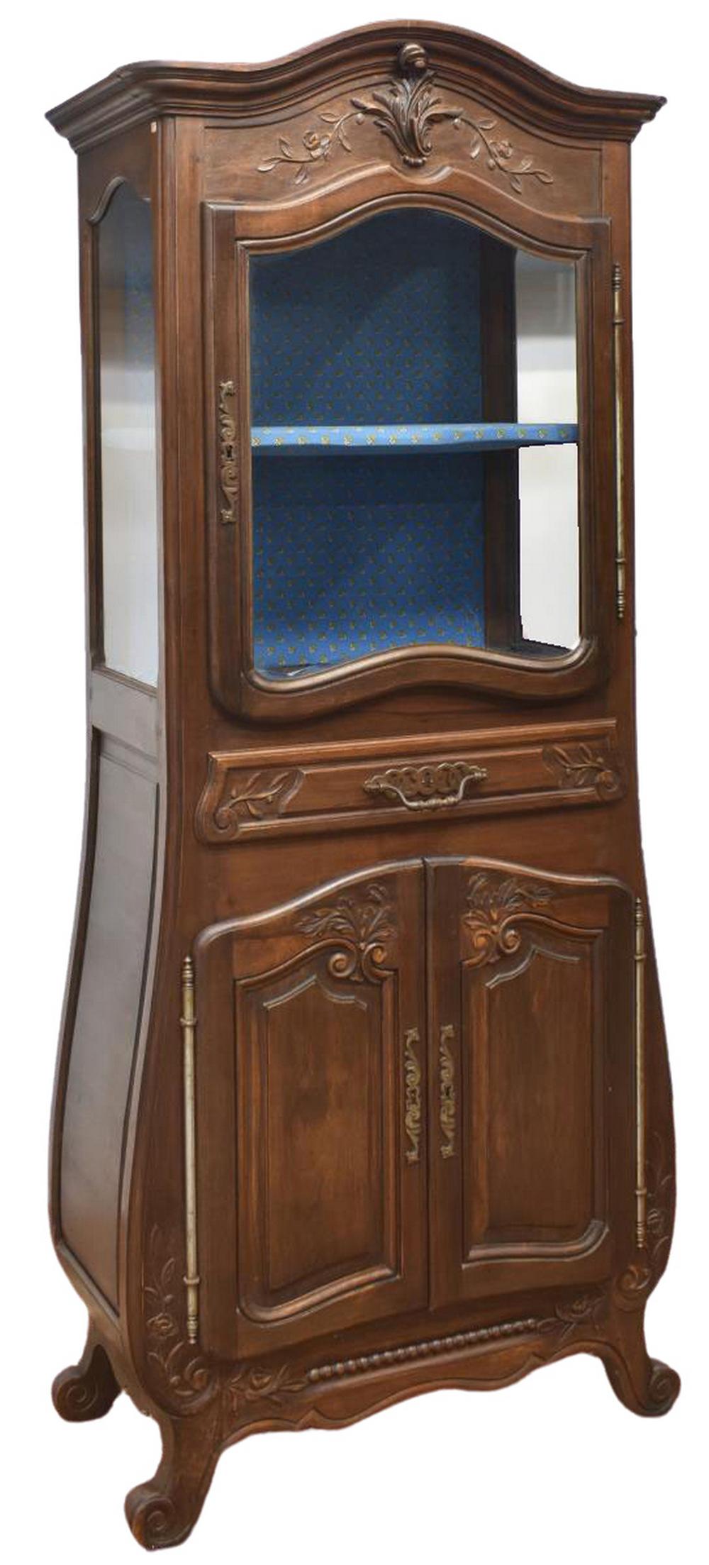 FRENCH LOUIS XV STYLE WALNUT VITRINE CABINET (1 of 5)
