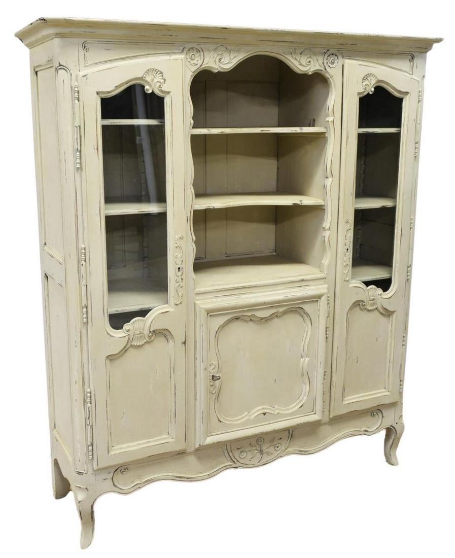 FRENCH PROVINCIAL CARVED & PAINTED DISPLAY CABINET (1 of 4)