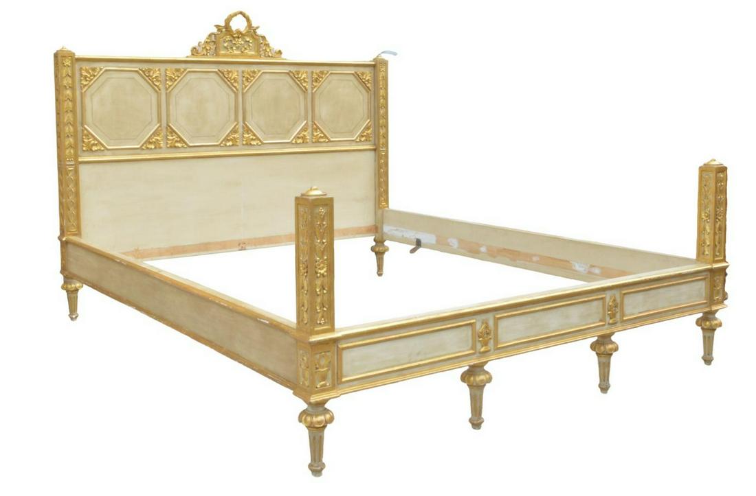 FRENCH LOUIS XVI STYLE PARCEL GILT & PAINTED BED (1 of 2)