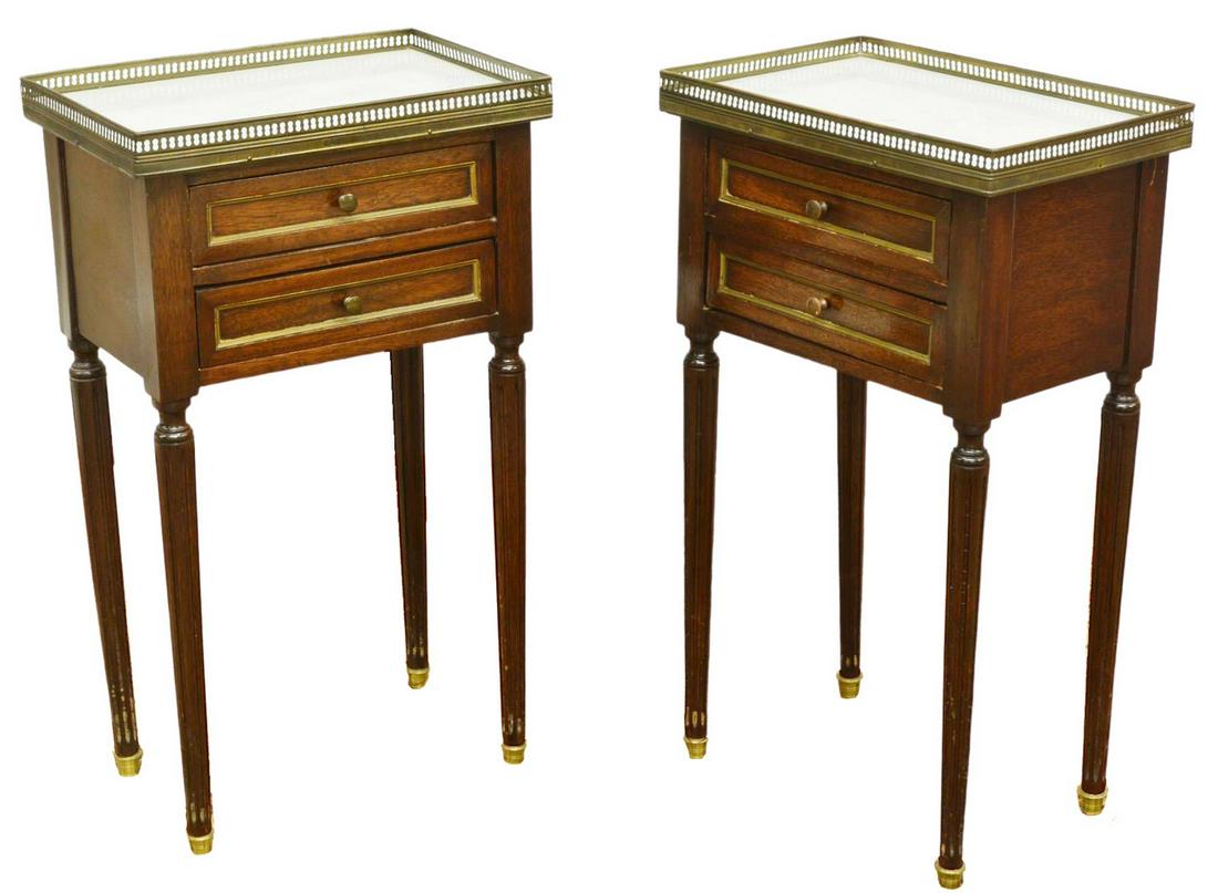 (2) FRENCH LOUIS XVI STYLE MARBLE-TOP NIGHTSTANDS (1 of 4)