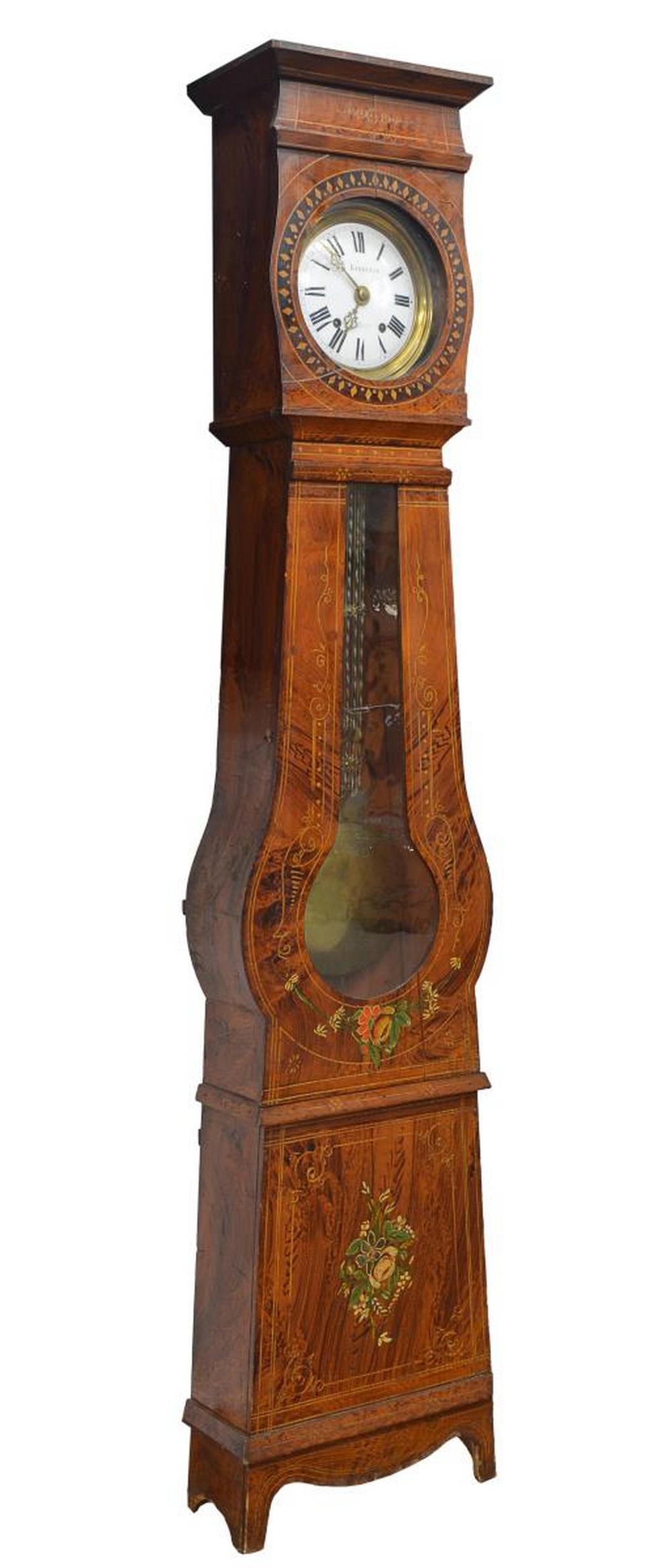 FRENCH PROVINCIAL GRAIN PAINTED MORBIER CLOCK (1 of 4)