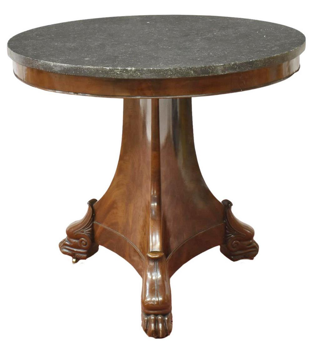 FRENCH EMPIRE STYLE MARBLE-TOP MAHOGANY GUERIDON (1 of 4)