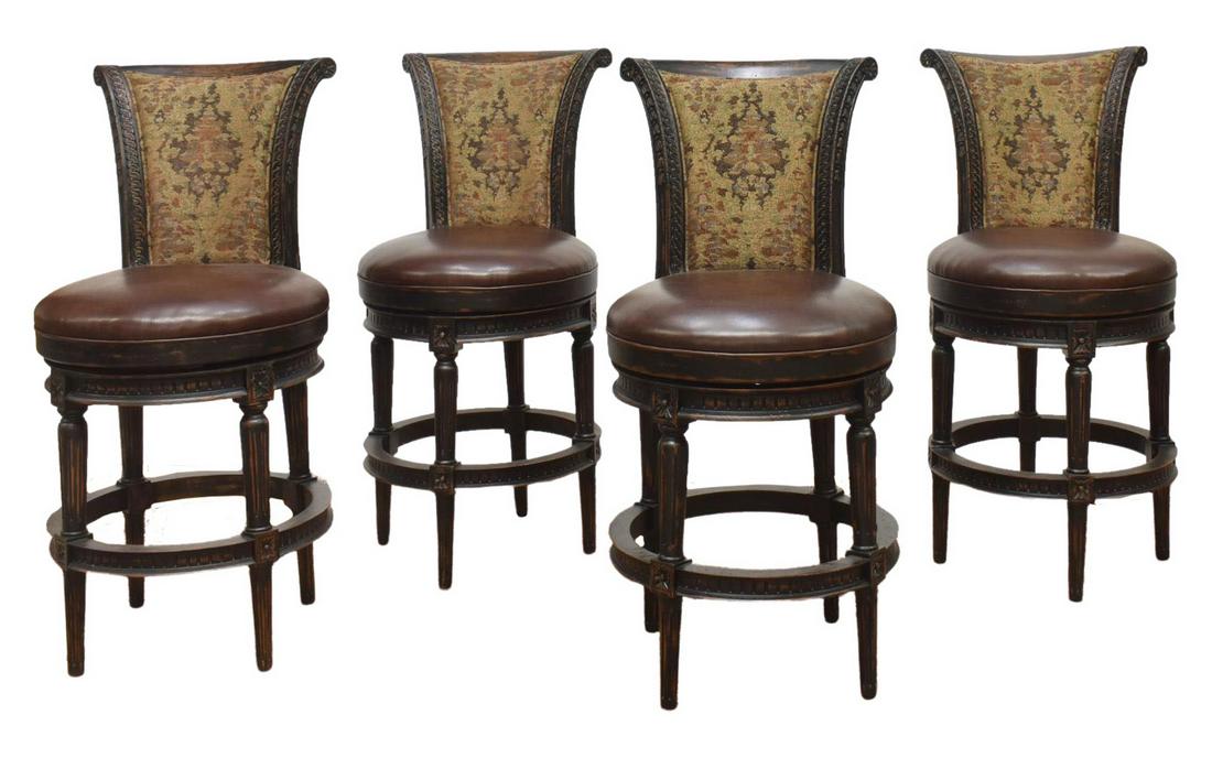 (4) LOUIS XVI STYLE UPHOLSTERED SWIVEL BAR STOOLS (1 of 2)