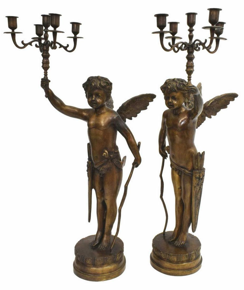 (2) CAST BRONZE WINGED CUPID FIVE-LIGHT CANDELABRA (1 of 3)