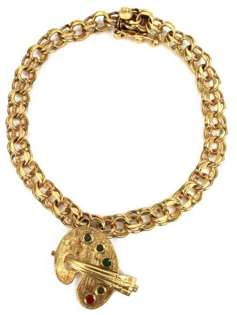 ESTATE 14KT YELLOW GOLD DOUBLE LINK CHARM BRACELET (1 of 4)