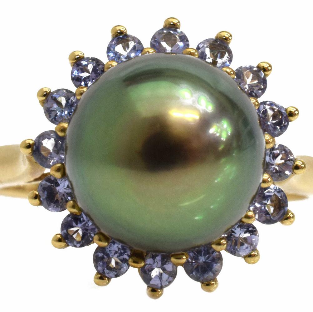 STAUER 10K GOLD TAHITIAN PEARL & TANZANITE RING (1 of 6)