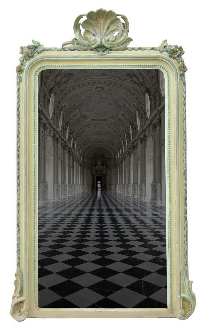 FRENCH LOUIS XVI STYLE CARVED PAINTED WALL MIRROR (1 of 3)