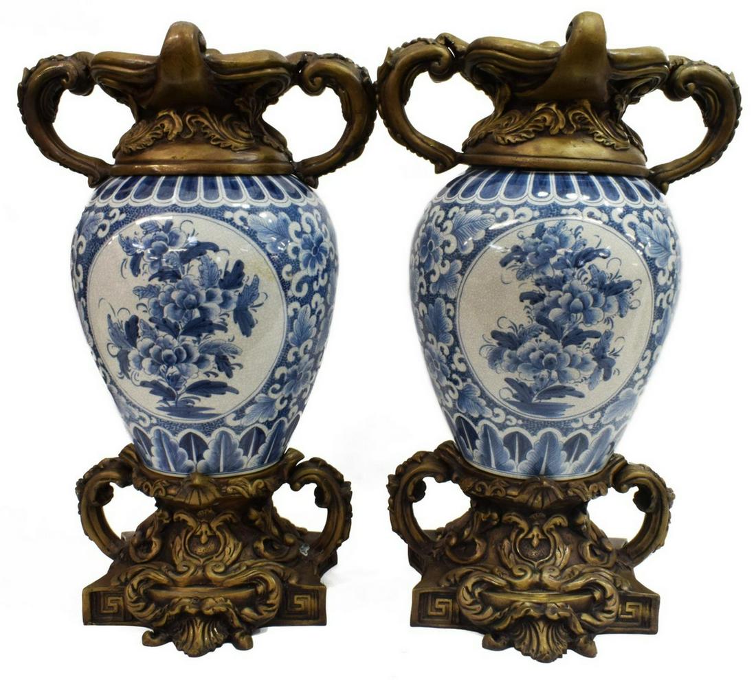 (2) BRONZE-MOUNTED BLUE & WHITE PORCELAIN VASES (1 of 3)