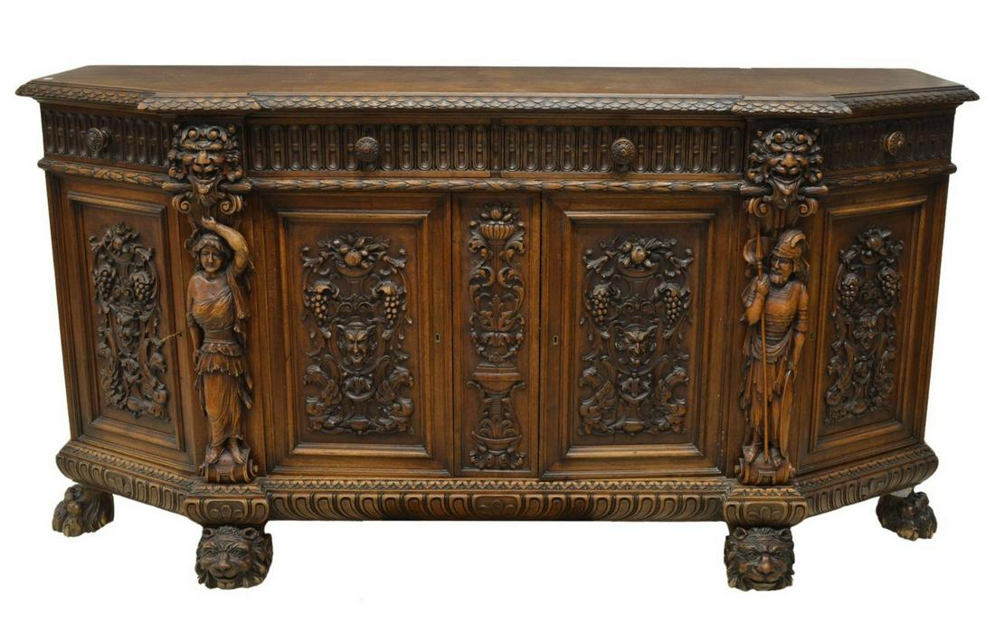 ELABORATELY CARVED RENAISSANCE REVIVAL SIDEBOARD (1 of 9)