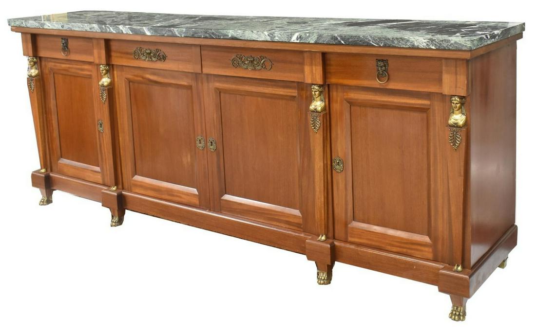 FRENCH EMPIRE STYLE MARBLE-TOP MAHOGANY SIDEBOARD (1 of 6)