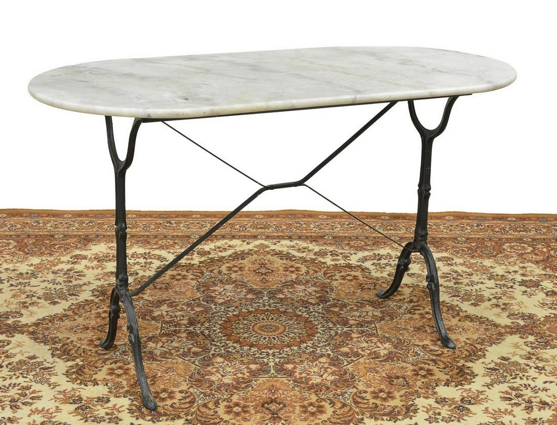 FRENCH PARISIAN MARBLE-TOP CAST IRON BISTRO TABLE (1 of 3)
