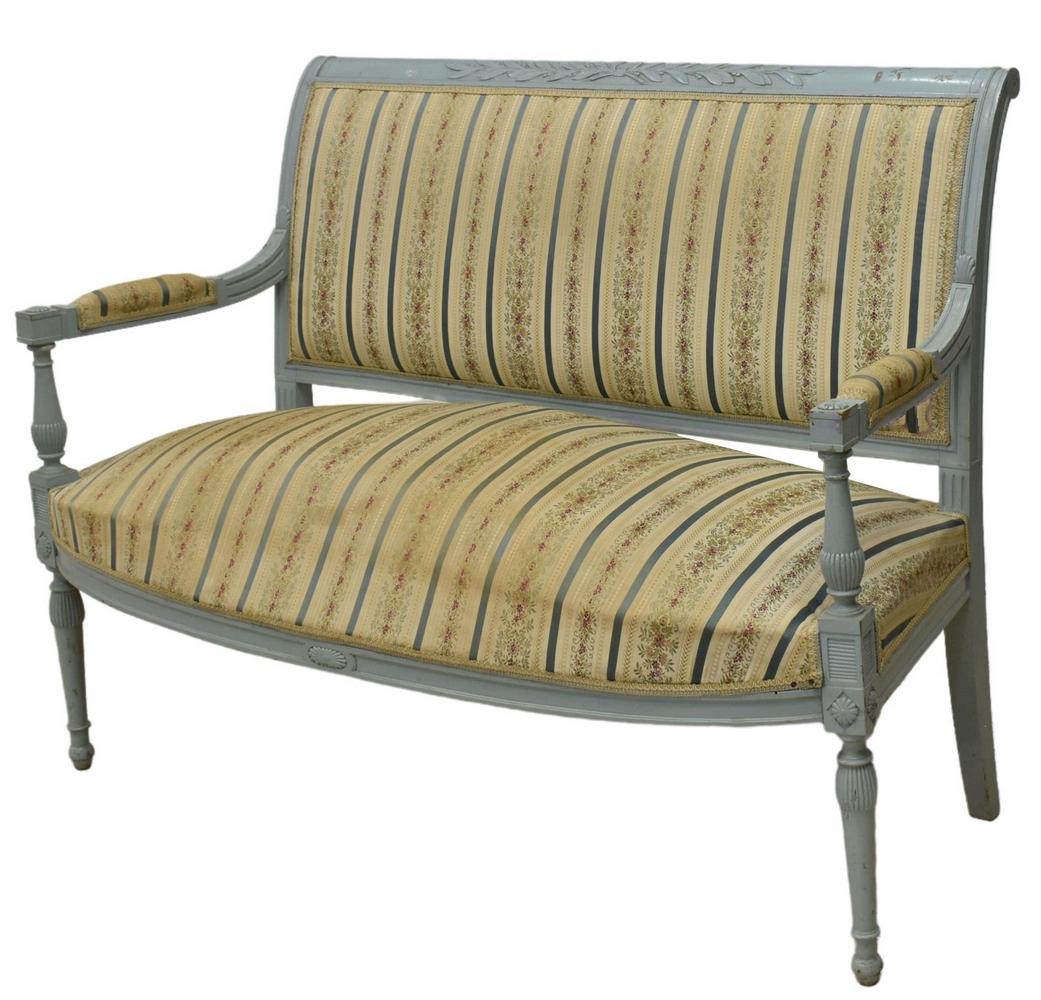 FRENCH LOUIS XVI STYLE CARVED & PAINTED SALON SOFA (1 of 3)