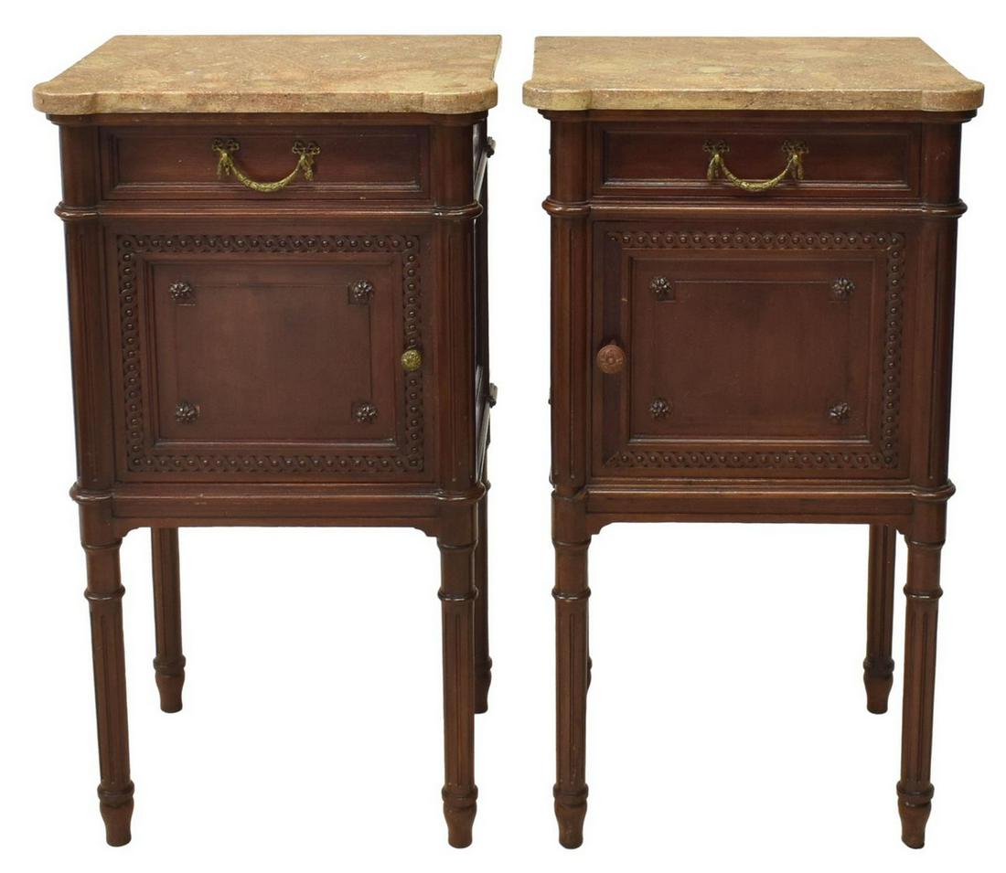 (2) LOUIS XVI STYLE MARBLE-TOP BEDSIDE CABINETS (1 of 5)