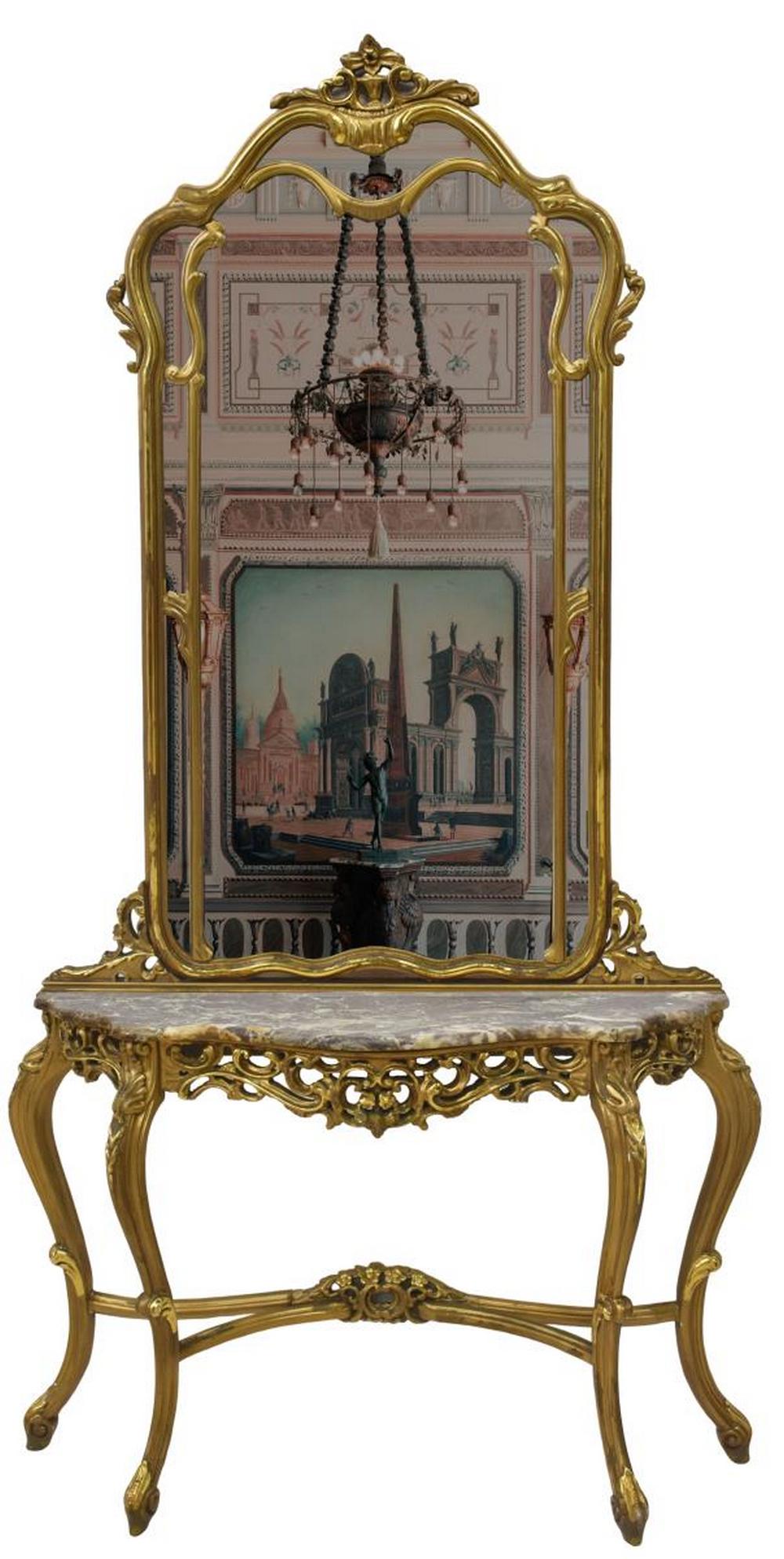 LOUIS XV STYLE PARCEL GILT CONSOLE TABLE & MIRROR (1 of 5)