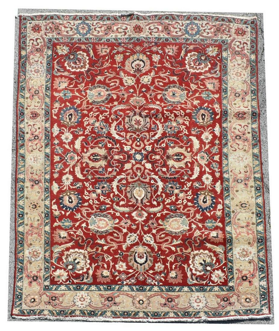HAND-TIED PERSIAN TABRIZ FLORAL RUG, 10'5" X 7'3" (1 of 3)