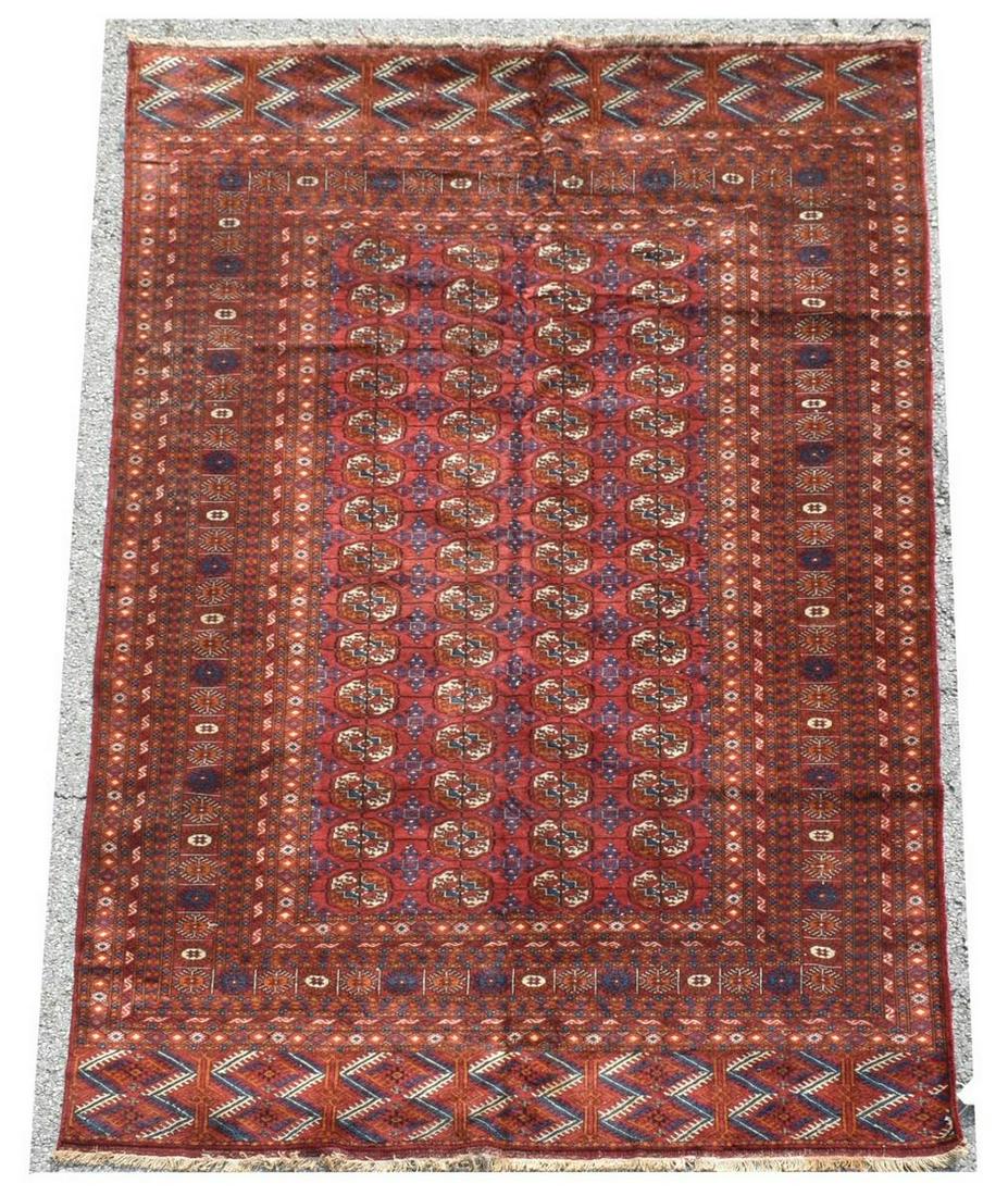HAND-TIED TURKOMAN RUG, 7'11" x 5'3" (1 of 3)