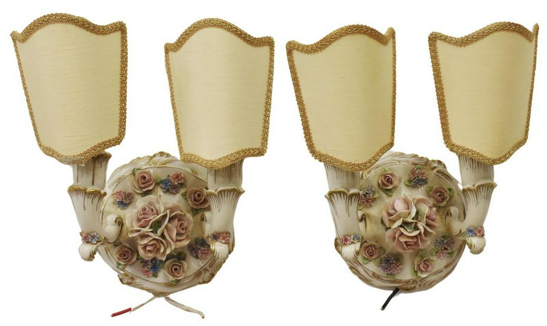 (2) ITALIAN CAPODIMONTE STYLE FLORAL 2-LT SCONCES (1 of 3)