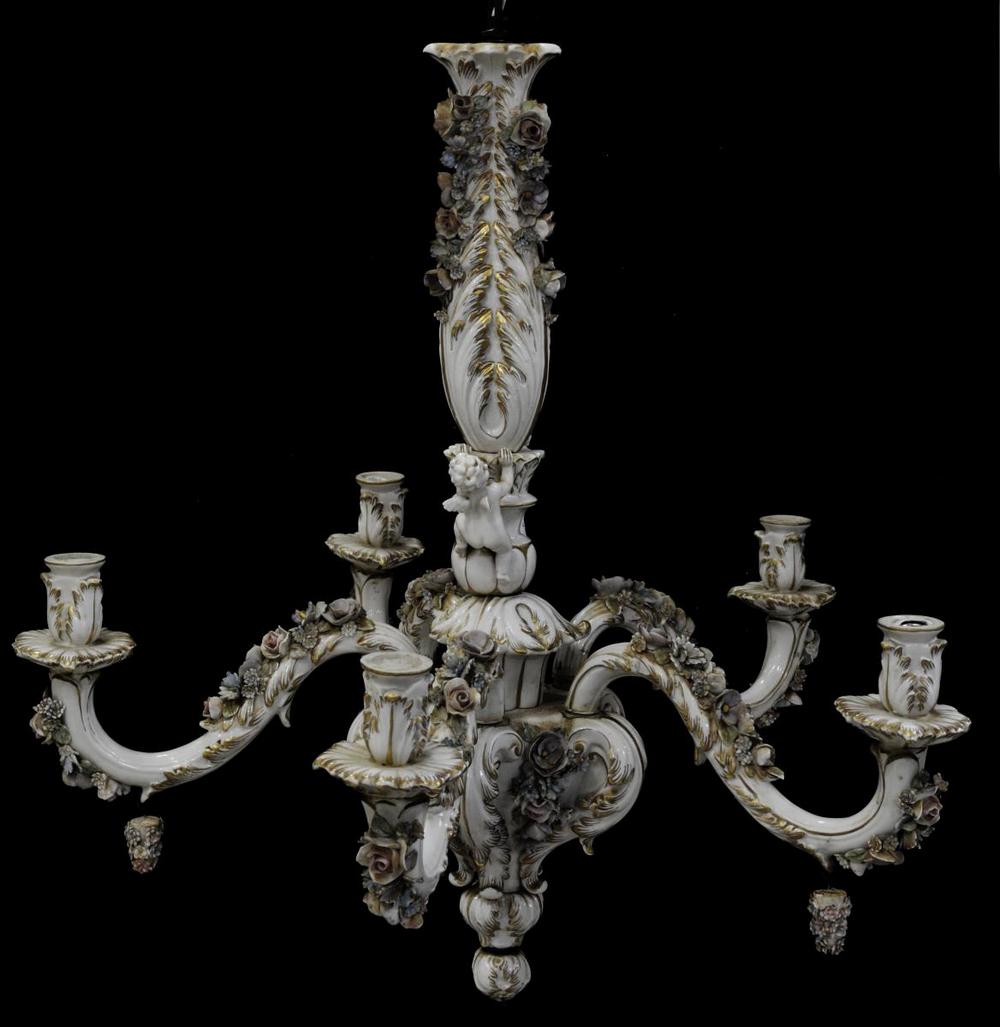 ITALIAN CAPODIMONTE STYLE 5-LT FLORAL CHANDELIER (1 of 4)
