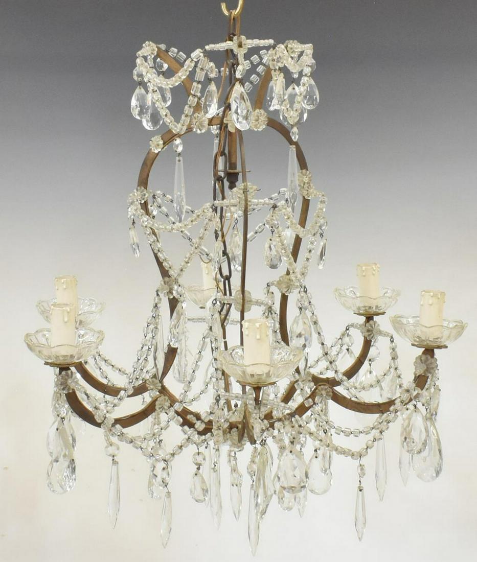 ITALIAN BRASS & CRYSTAL PRIMS 6-LIGHT CHANDELIER (1 of 2)