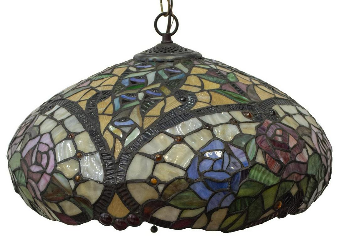 TIFFANY STYLE STAINED & LEADED GLASS HANGING LIGHT (1 of 1)